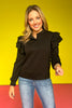 SSYS The Libby Ruffle Shoulder Button Long Sleeve Top In Black *FINAL SALE*