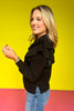 SSYS The Libby Ruffle Shoulder Button Long Sleeve Top In Black *FINAL SALE*