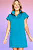 SSYS Pleated Hem Taylor Air 3/4 Zip Dress In Dark Teal
