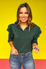 SSYS The Libby Ruffle Shoulder Button Long Sleeve Top In Hunter Green *FINAL SALE*