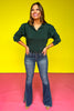 SSYS The Libby Ruffle Shoulder Button Long Sleeve Top In Hunter Green *FINAL SALE*