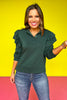 SSYS The Libby Ruffle Shoulder Button Long Sleeve Top In Hunter Green *FINAL SALE*