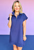 SSYS Pleated Hem Taylor Air 3/4 Zip Dress In Navy