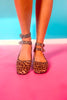 Brown Animal Print Studded Ankle Strap Ballerina Shoes