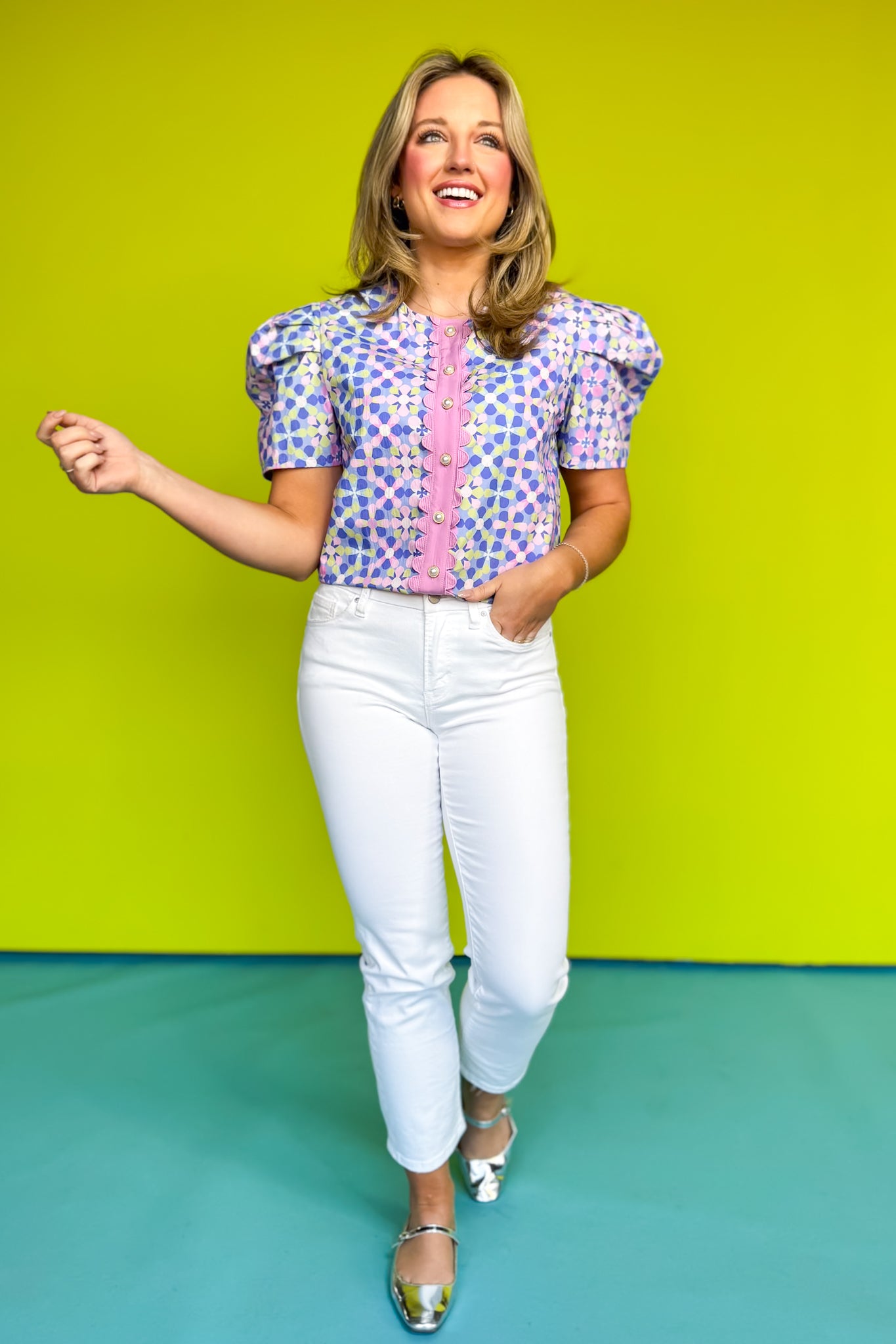 SSYS Everly Scallop Trim Puff Sleeve Top In Orchid Retro *FINAL SALE*