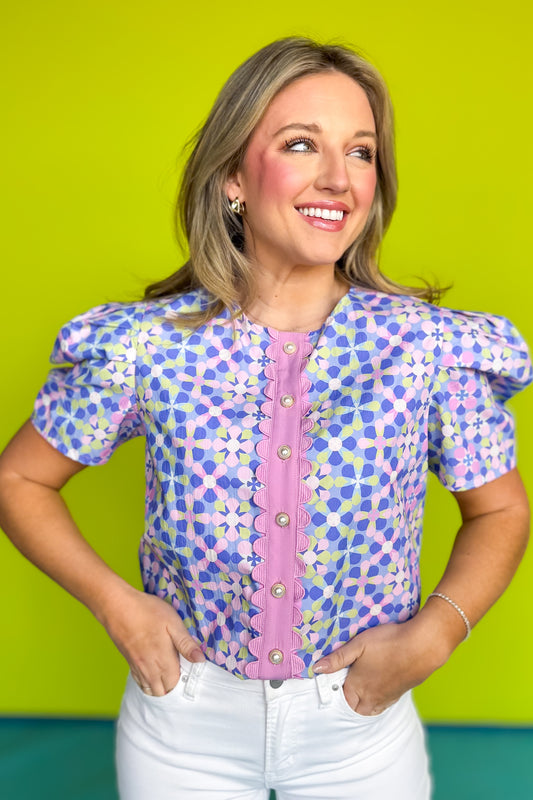 SSYS Everly Scallop Trim Puff Sleeve Top In Orchid Retro *FINAL SALE*