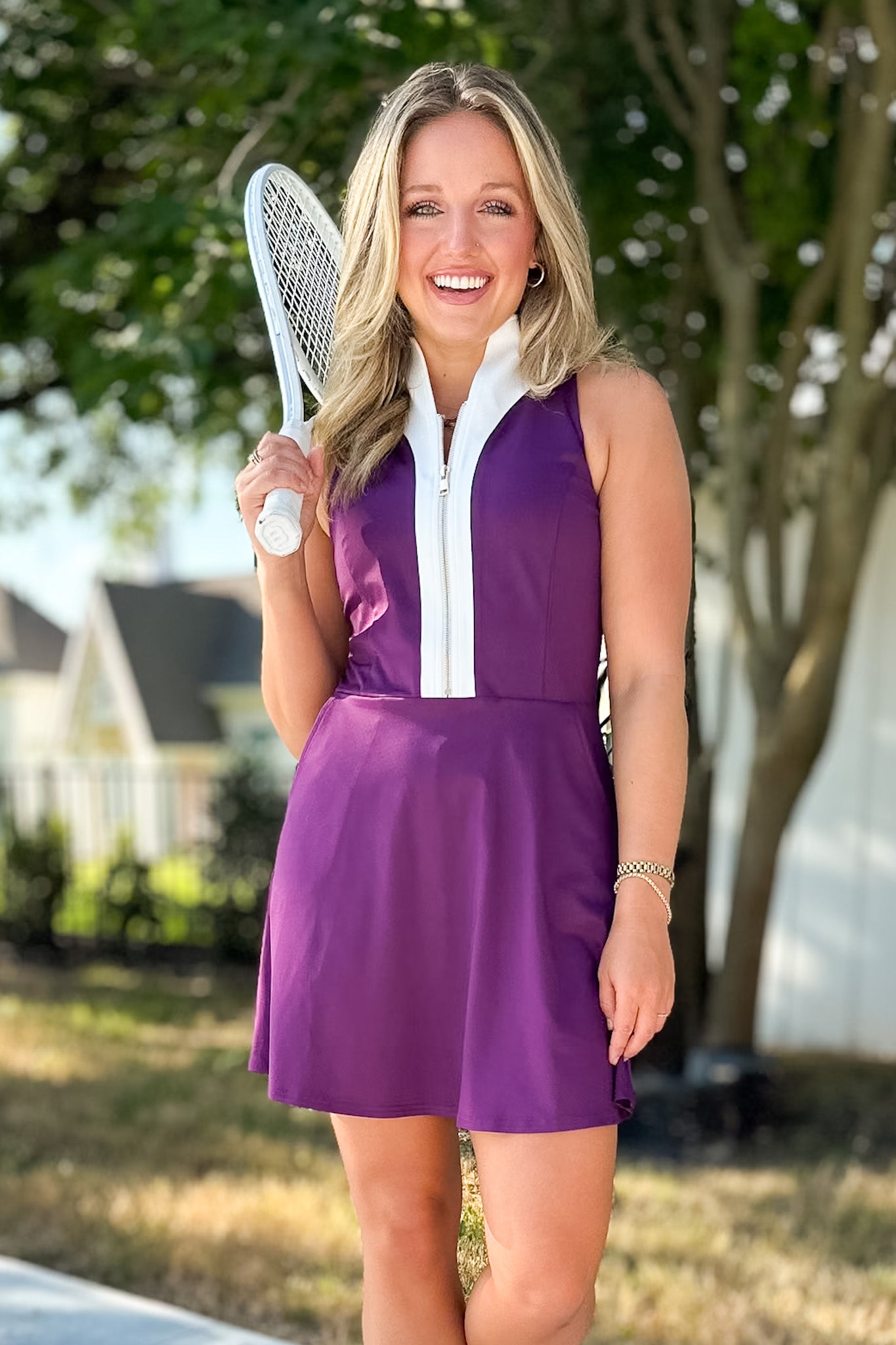 SSYS Contrast Half Zip Active Dress In Purple