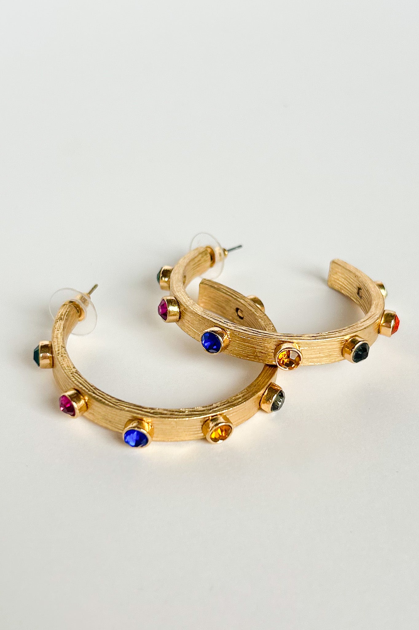 Gold Metallic Multi Stone Hoop Earrings, multicolored gold hoops, elevated hoops, holiday style, gift idea earrings, trendy gold hoops, on trend, chic vibe earring, elevated everyday look, SSYS by mallory Fitzsimmons