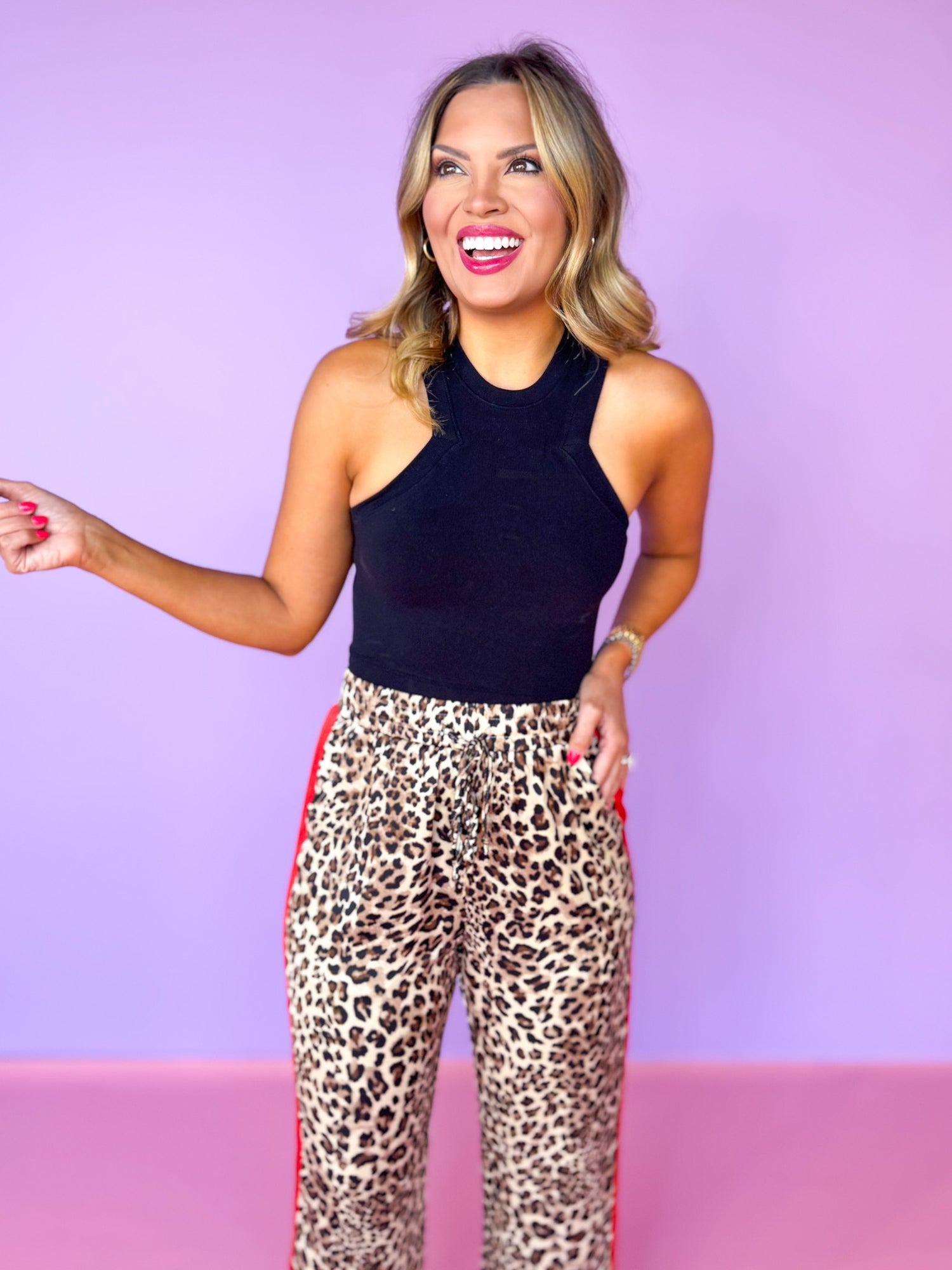 Beige Animal Print Contrast Side Stripe Drawstring Pants, elevated, date night, unique, comfortable, everyday wear, ssys by mallory fitzsimmons