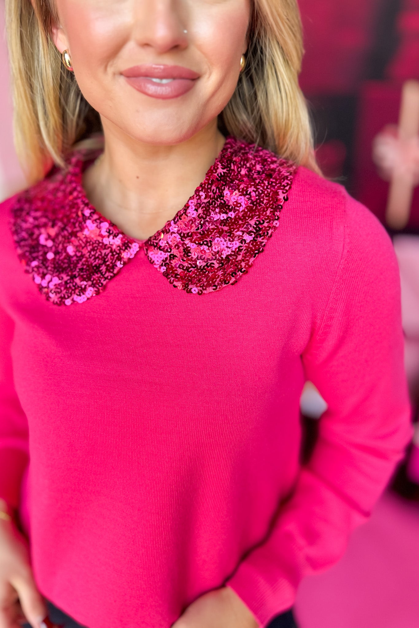 SSYS Loretta Sequin Peter Pan Collar Sweater In Pink