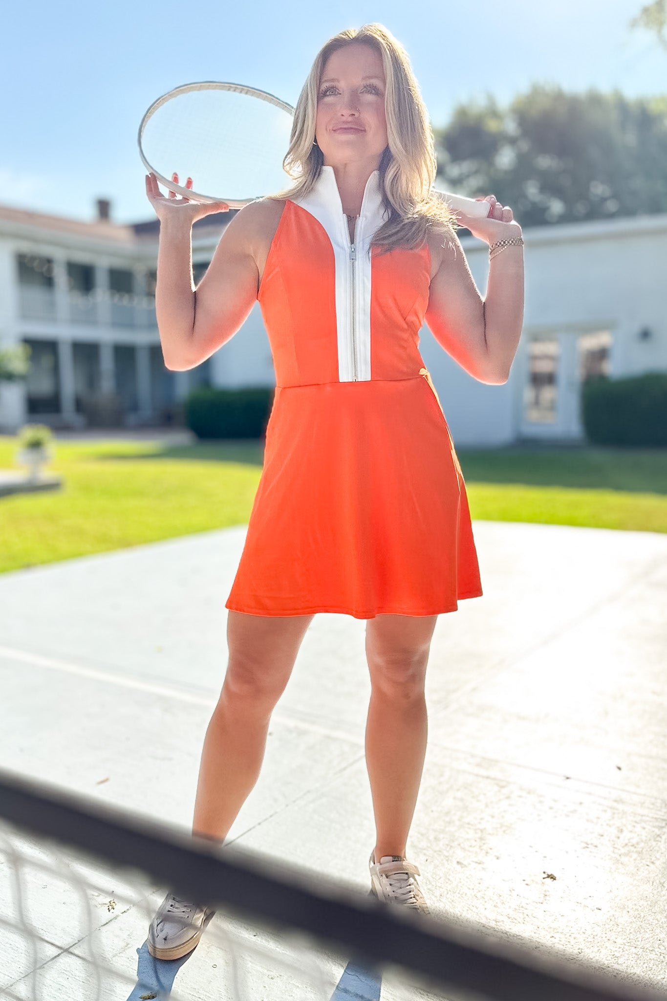 SSYS Contrast Half Zip Active Dress In Orange