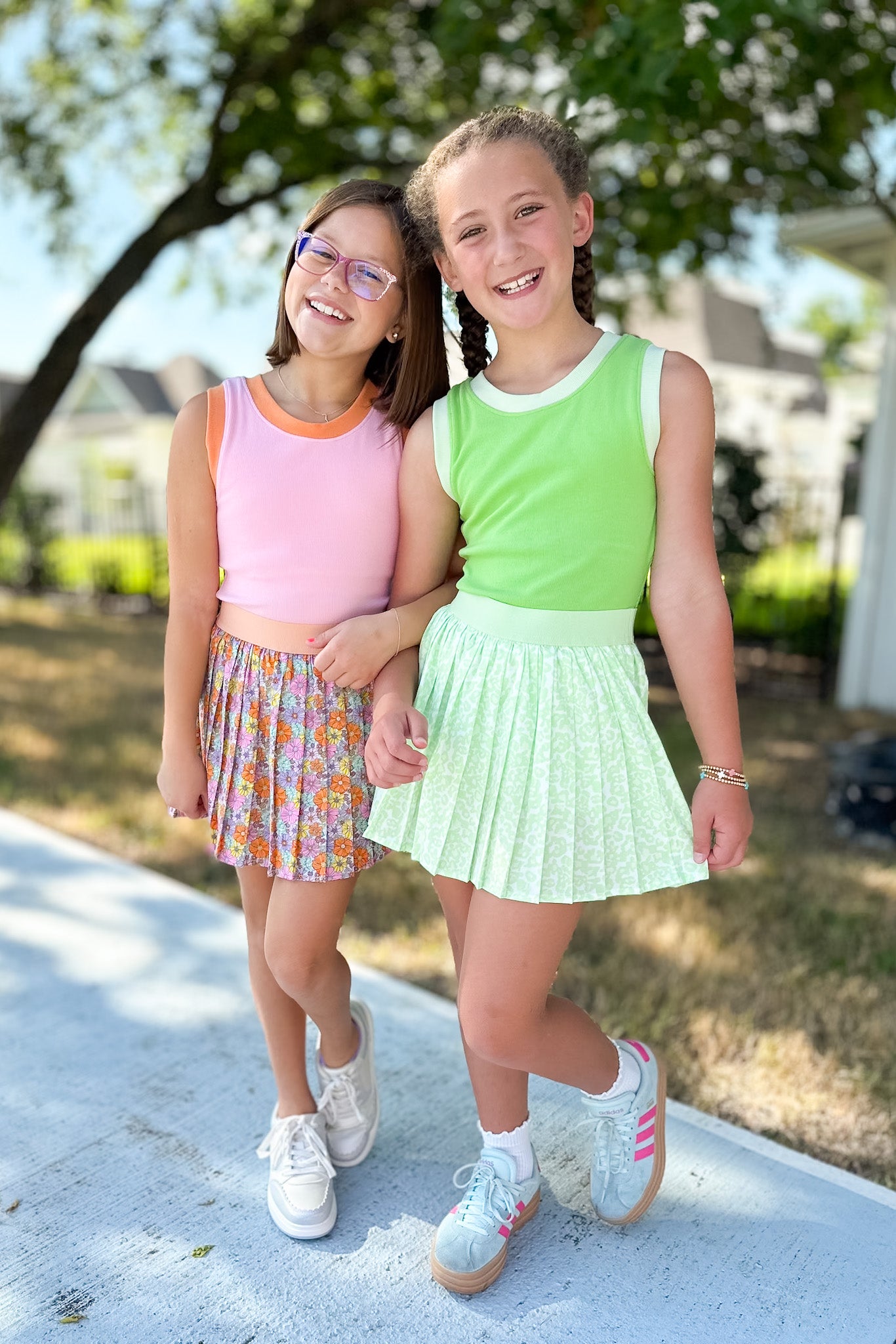 SSYS Kids Lottie Pleated Skort In Lime Animal