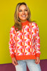 THML Orange Multi Abstract Print Mock Neck Sweater