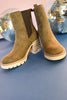 Olive Elastic Panel Stack Heel Booties *FINAL SALE*