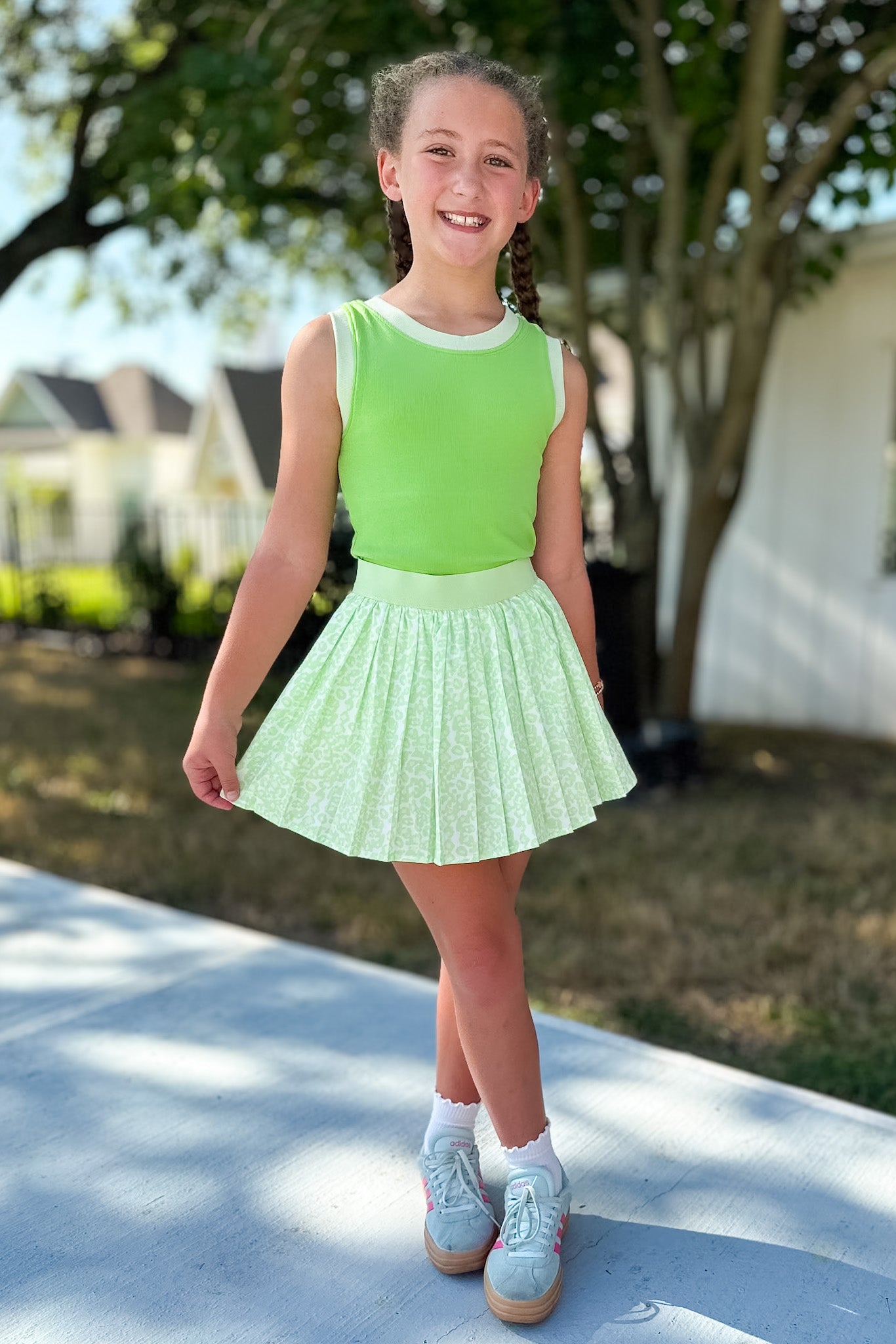 SSYS Kids Ribbed Contrast Crew Neck Tank In Green