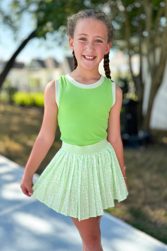 SSYS Kids Lottie Pleated Skort In Lime Animal