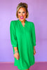 Kelly Green Split U Neck Three Quarter Peasant Sleeve Dress, ssys by mallory fitzsimmons
