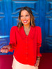 SSYS Gemma Peter Pan Collar Long Sleeve Poplin Top In Red *FINAL SALE*