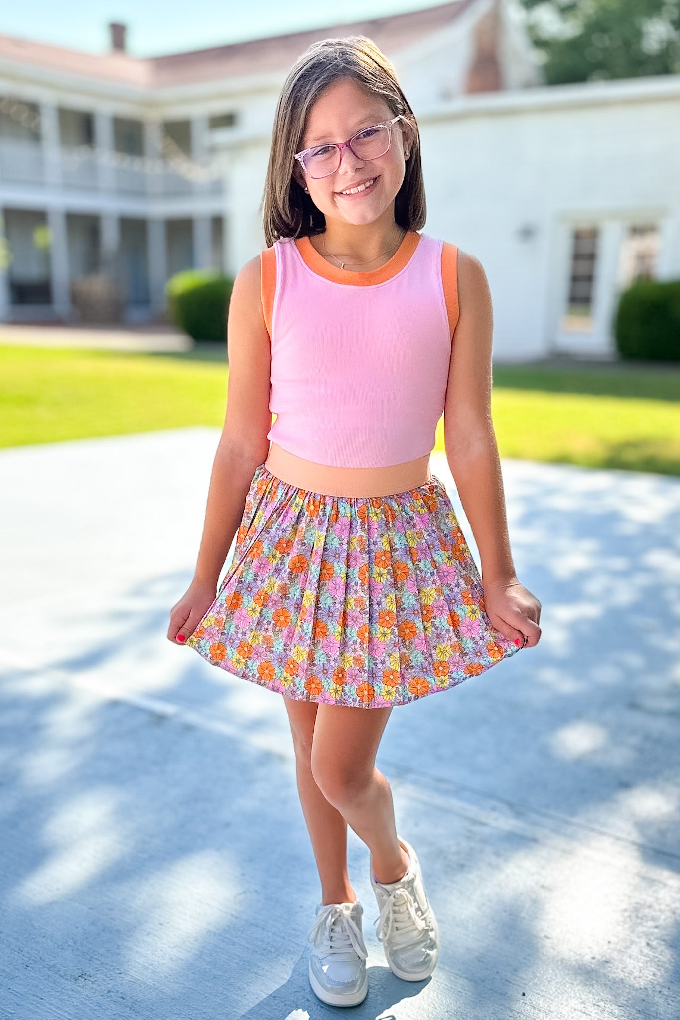 SSYS Kids Ribbed Contrast Crew Neck Tank In Pink