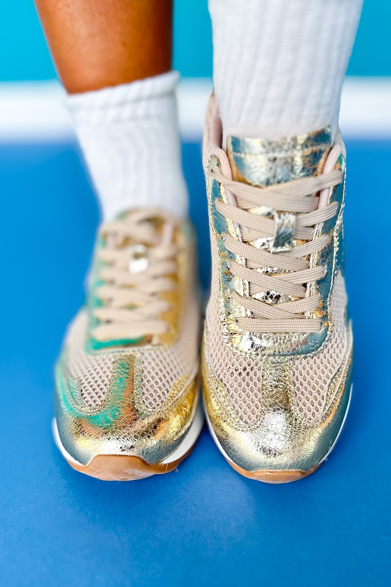 Gold Metallic Trim Mesh Detail Sneakers