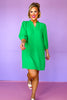 Kelly Green Split U Neck Three Quarter Peasant Sleeve Dress, ssys by mallory fitzsimmons