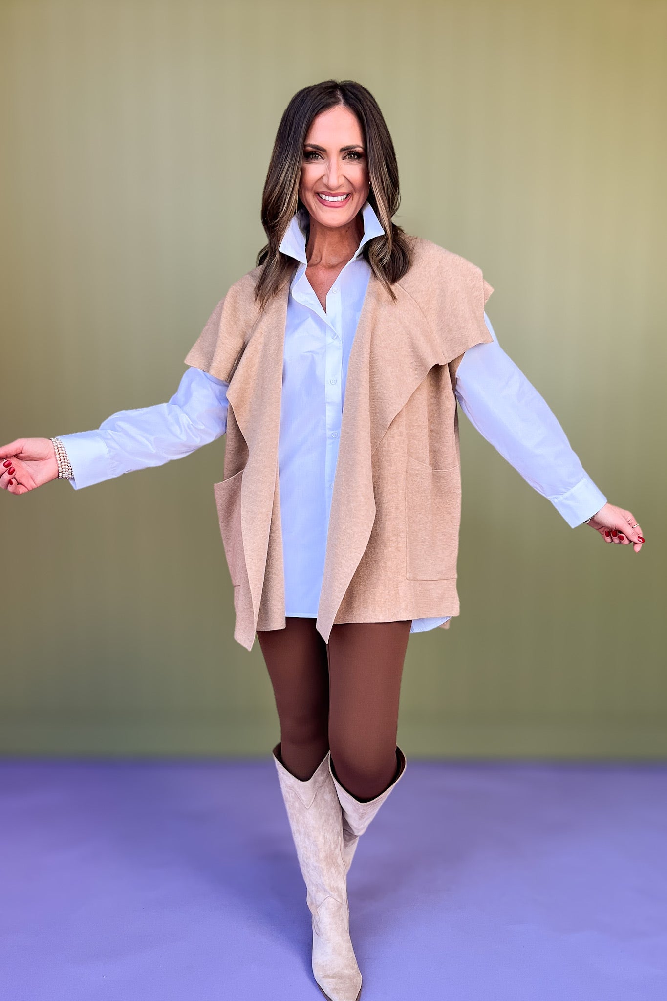 SSYS Genevieve Open Drape Cardigan In Taupe