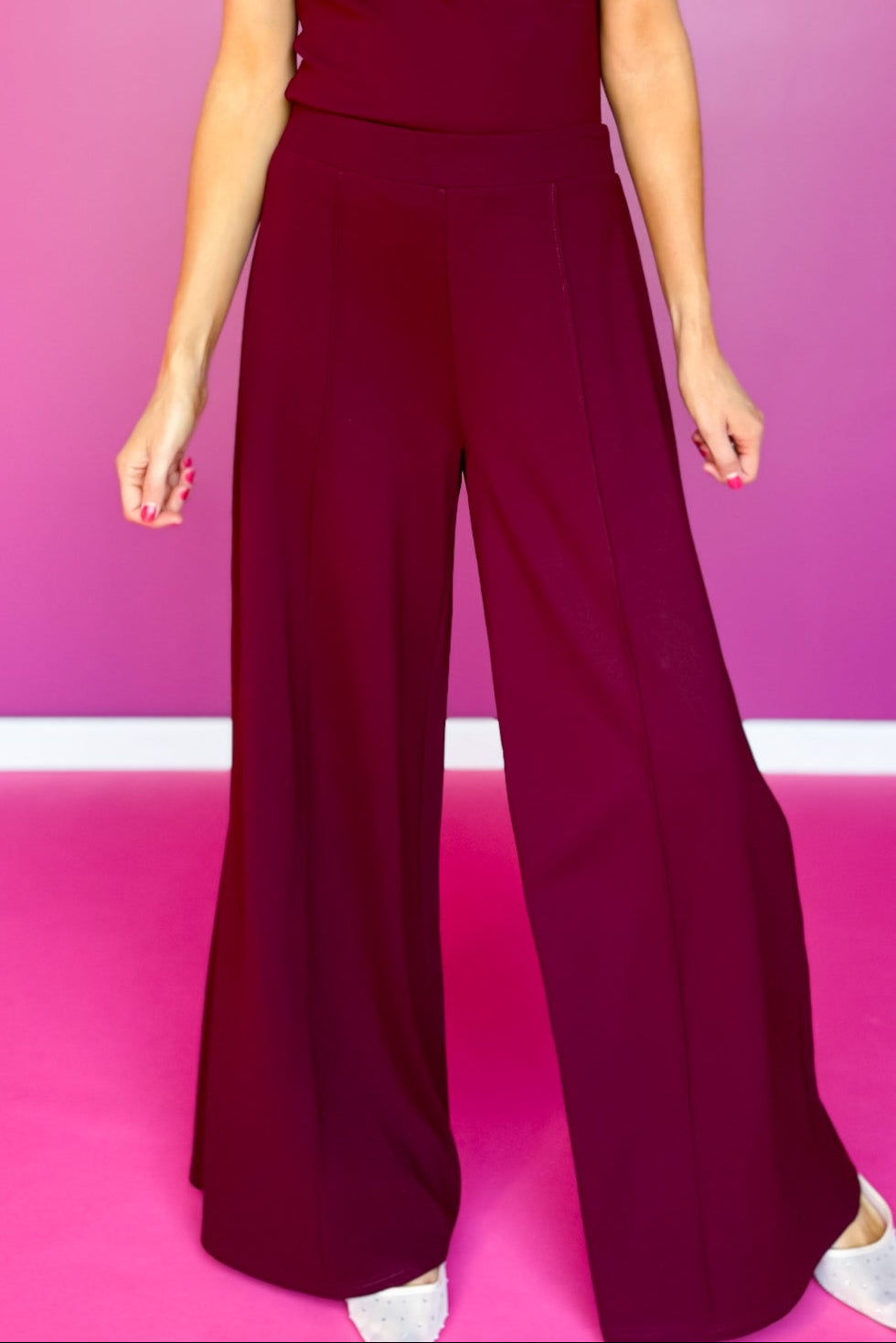 SSYS Lillian Ponte Knit Wide Leg Pants In Maroon