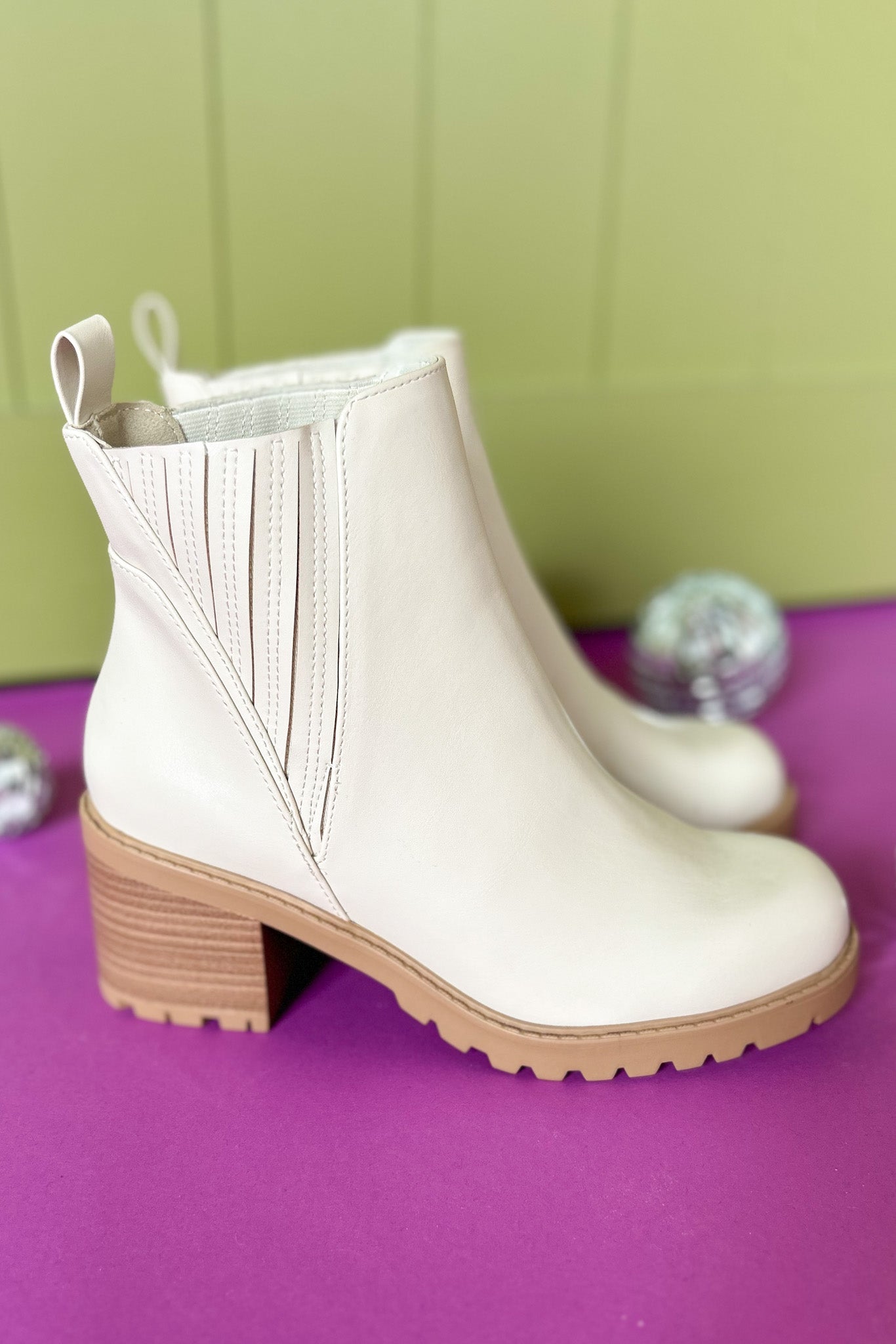 Cream Chunky Block Heel Pull On Ankle Booties, shoes, booties, must have booties, fall shoes, fall boots, elevated boots, ssys by mallory fitzsimmons