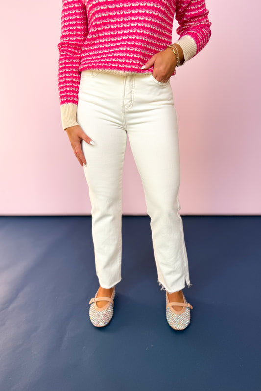 Risen Cream High Rise Side Slit Straight Leg Raw Hem Jeans *FINAL SALE*