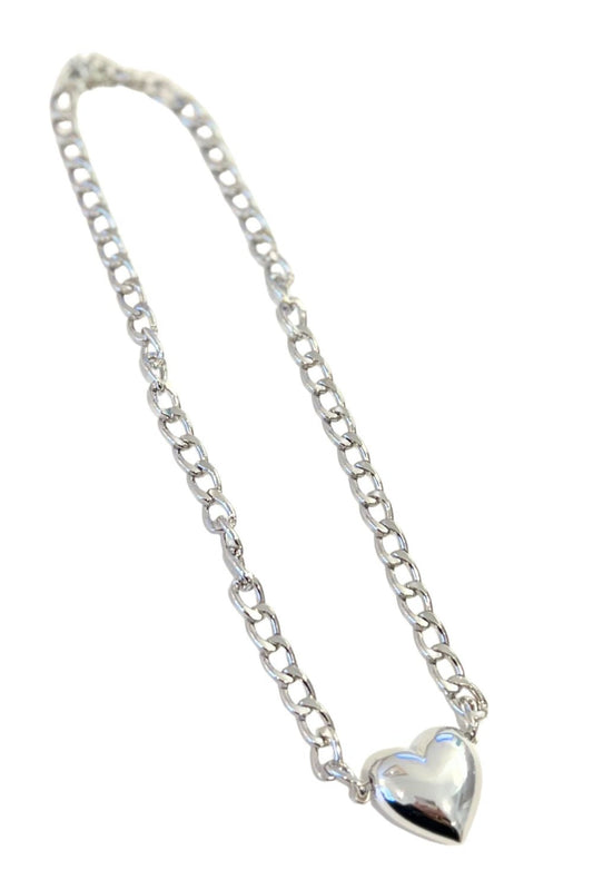 Silver Puffy Heart Chainlink Necklace *FINAL SALE*