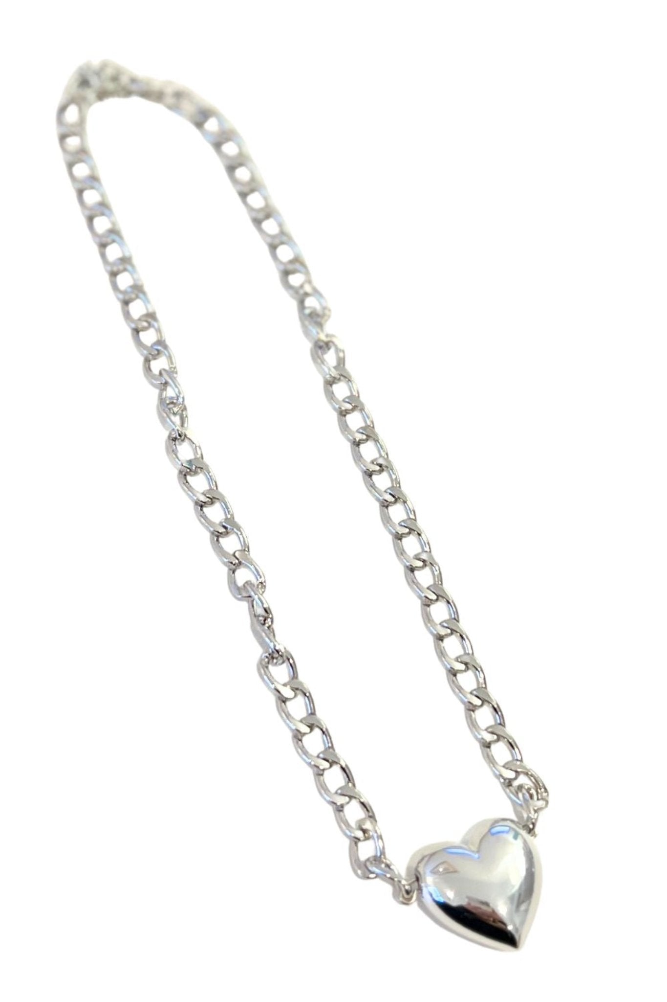 Silver Puffy Heart Chainlink Necklace *FINAL SALE*