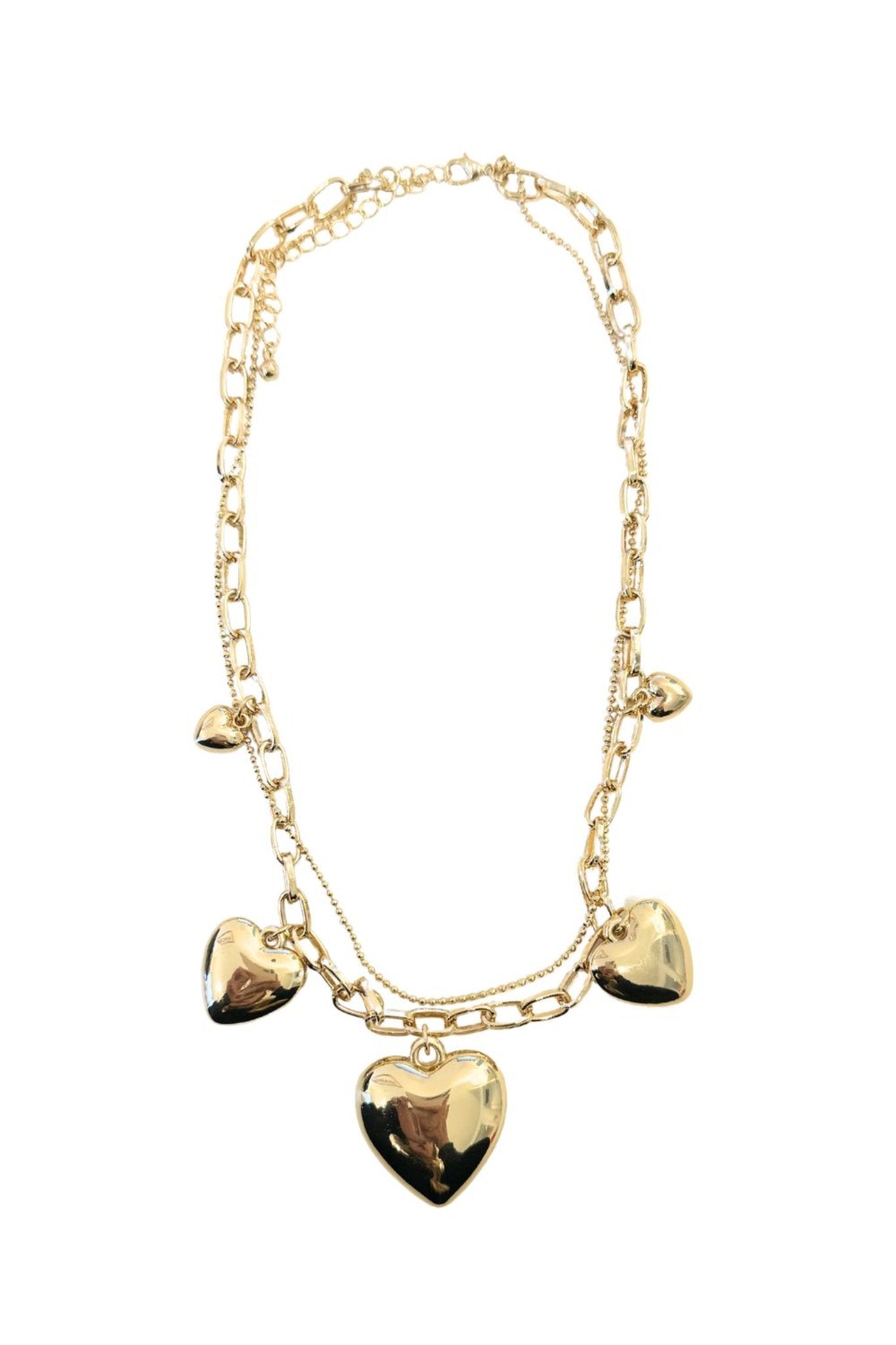 Gold Puffy Heart Charm Necklace
