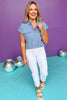 Light Blue Collared Button Down Short Sleeve Top, top, collared top, button down top, light blue top, must have top, elevated top, elevated style, summer top, summer style, Shop Style Your Senses by Mallory Fitzsimmons, SSYS by Mallory Fitzsimmons