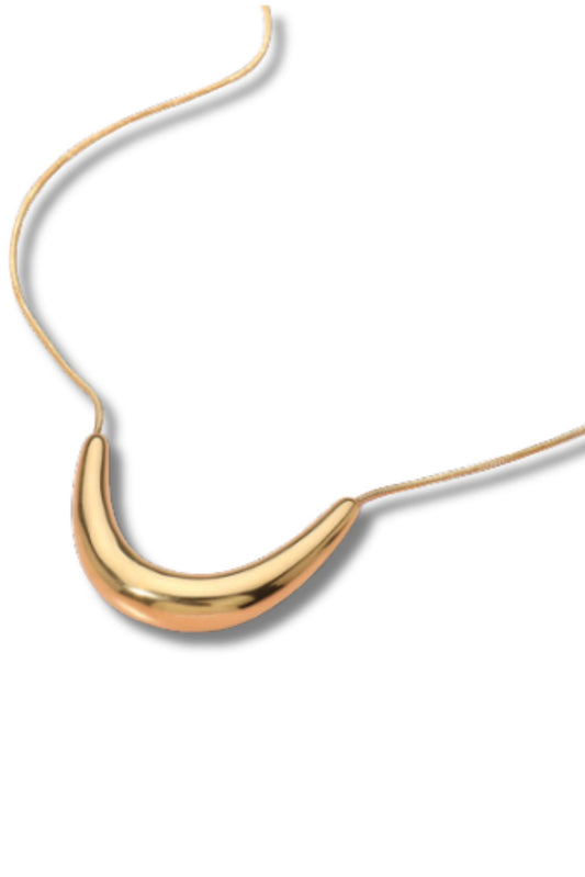 Gold Stainless Steel Puffy Curved Bar Pendant Necklace