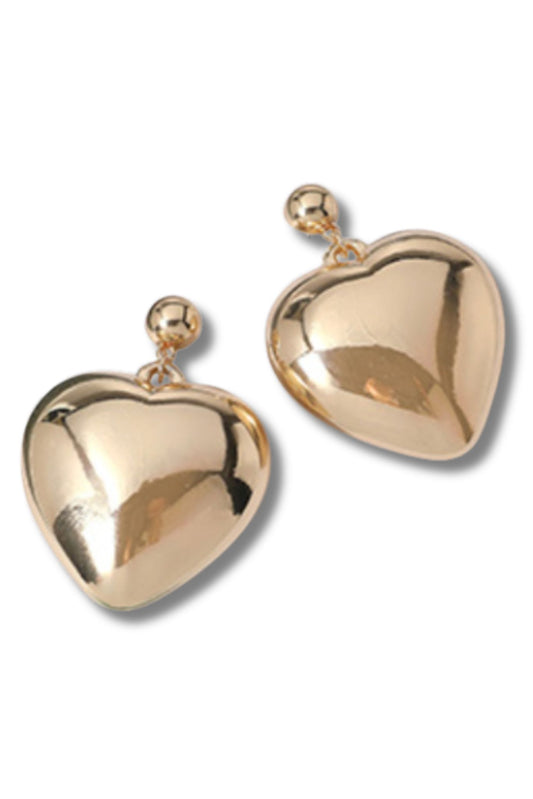 Gold Oversized Puffy Metal Heart Dangle Earrings *FINAL SALE*