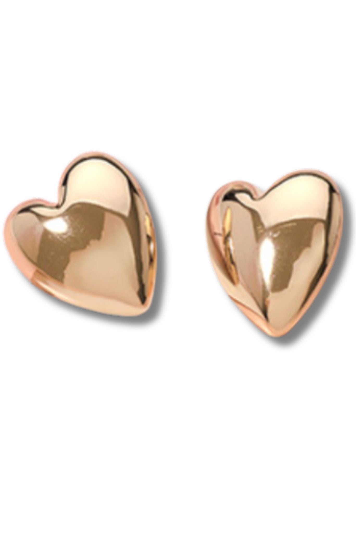 Gold Puffy Metal Heart Post Earrings