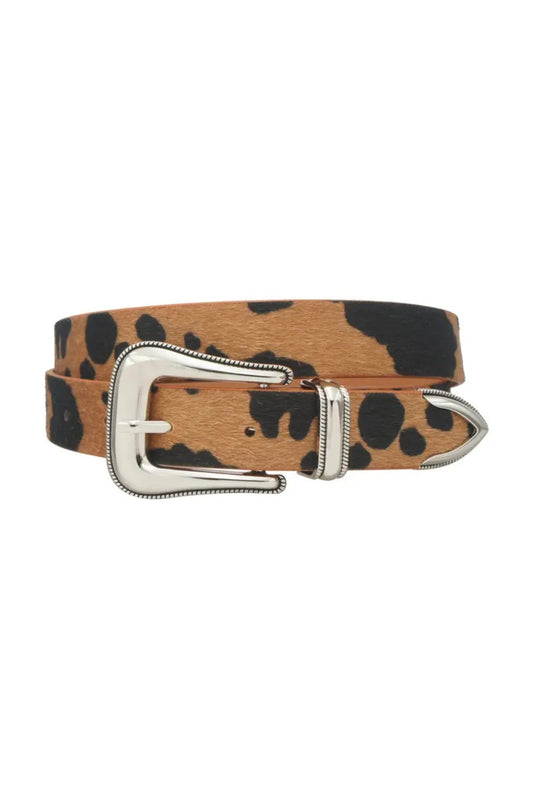 Brown Faux Cow Hair Western Belt