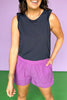SSYS Purple Solid Active Shorts With Wavy Printed Inset *FINAL SALE*