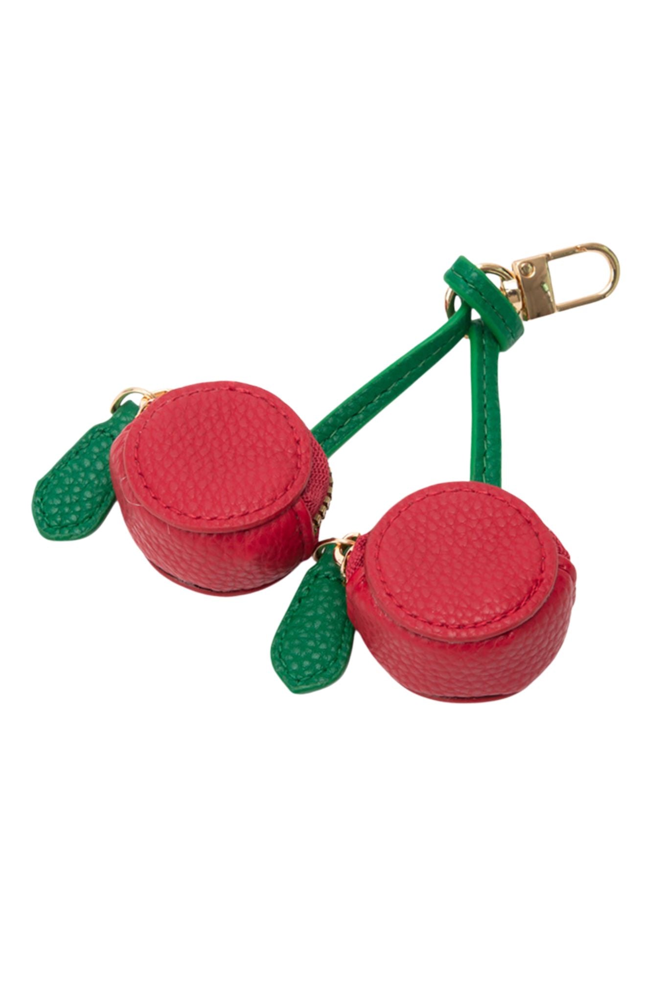 Red Faux Leather Cherry Keychain Bag Charm