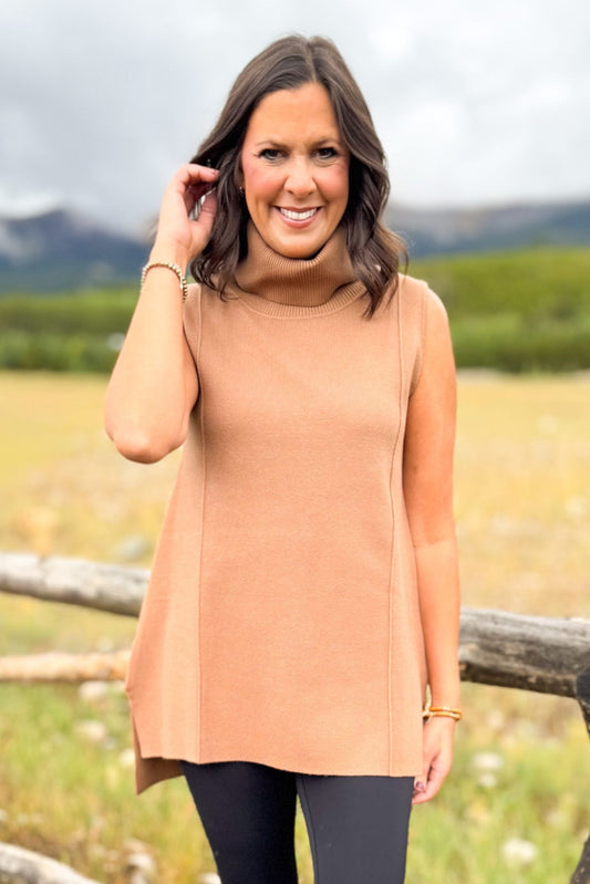 SSYS Lynn Sleeveless Mock Neck Sweater In Taupe