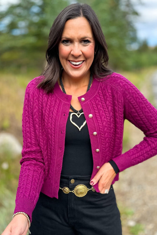 SSYS Lizzy Cable Knit Cardigan In Deep Purple