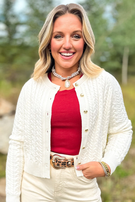 SSYS Lizzy Cable Knit Cardigan In Ivory