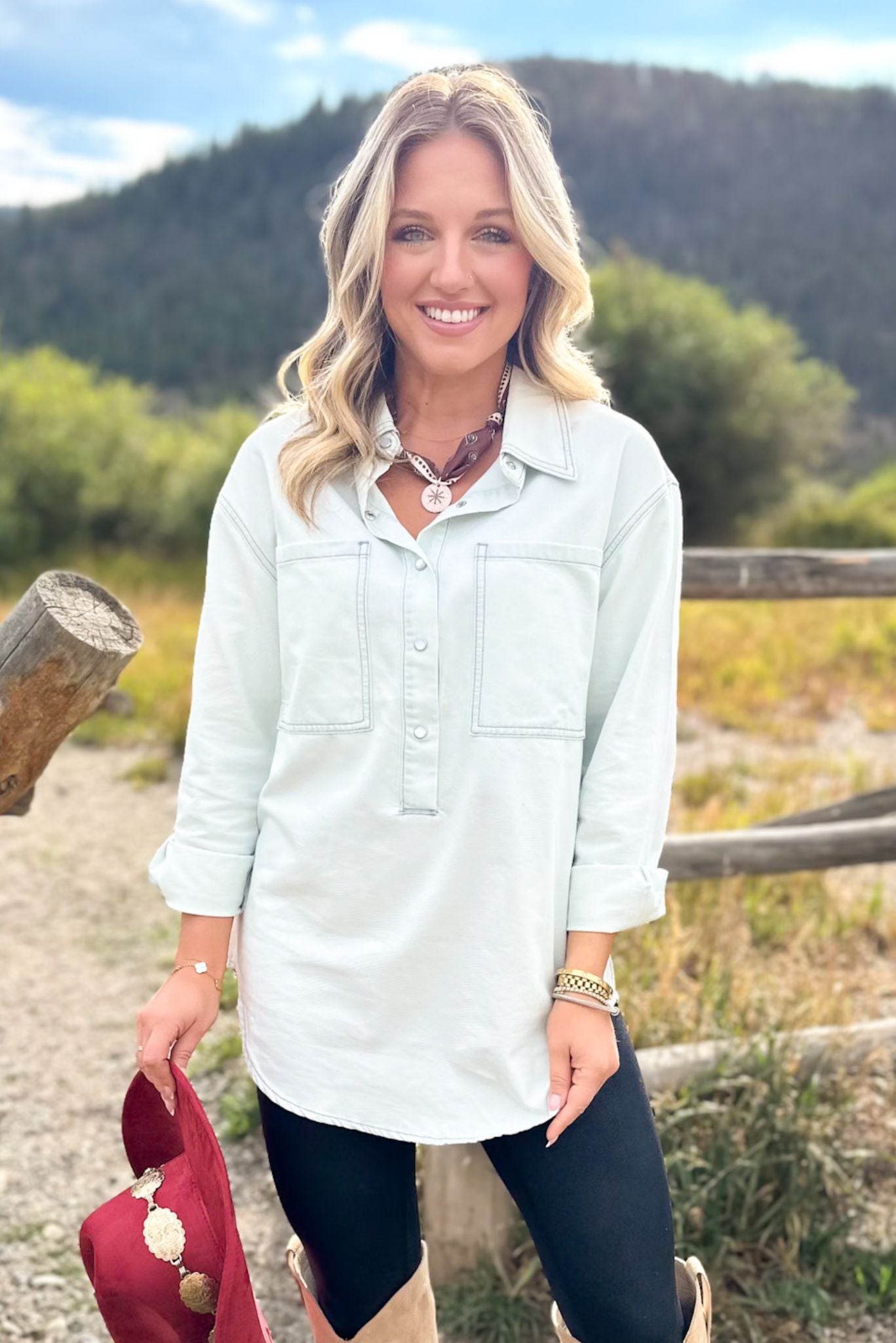 SSYS Layla Denim Collared Pocket Front Top