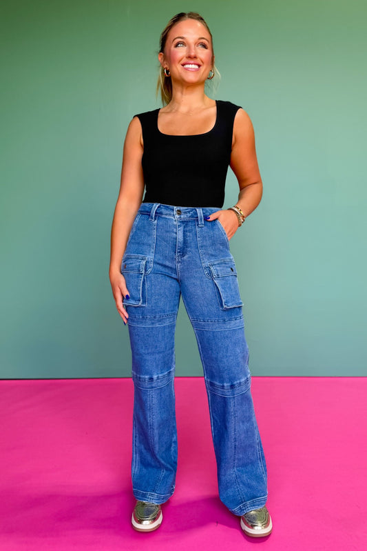 Risen Medium High Rise Straight Cargo Jeans