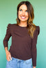 SSYS Lacey Stripe Crew Neck Long Sleeve Top In Brown Navy