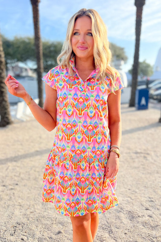 SSYS Alissa Short Sleeve Poplin Printed Ruffle Dress In Bright Bloomscape