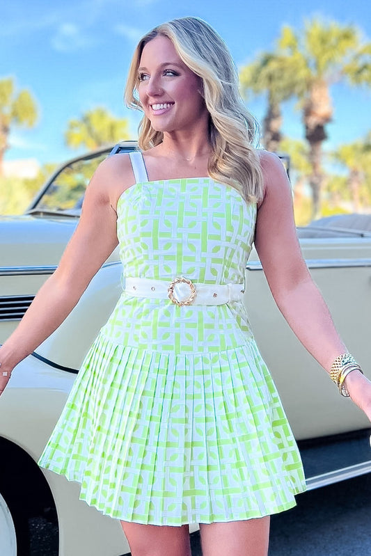 SSYS Sierra Sleeveless Belted Fitted Pleat Dress In Lime