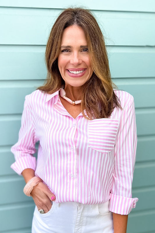 SSYS Collins Preppy Stripe Top In Pink