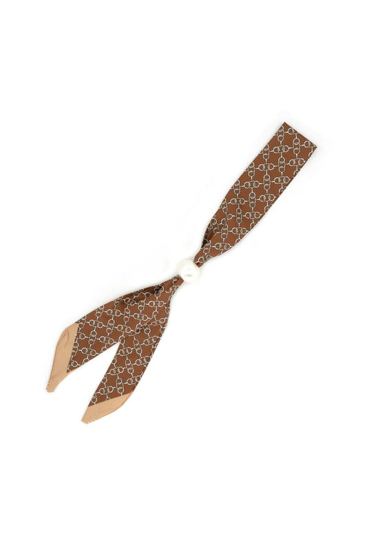 Tan With Pearl Slide Twilly Scarf