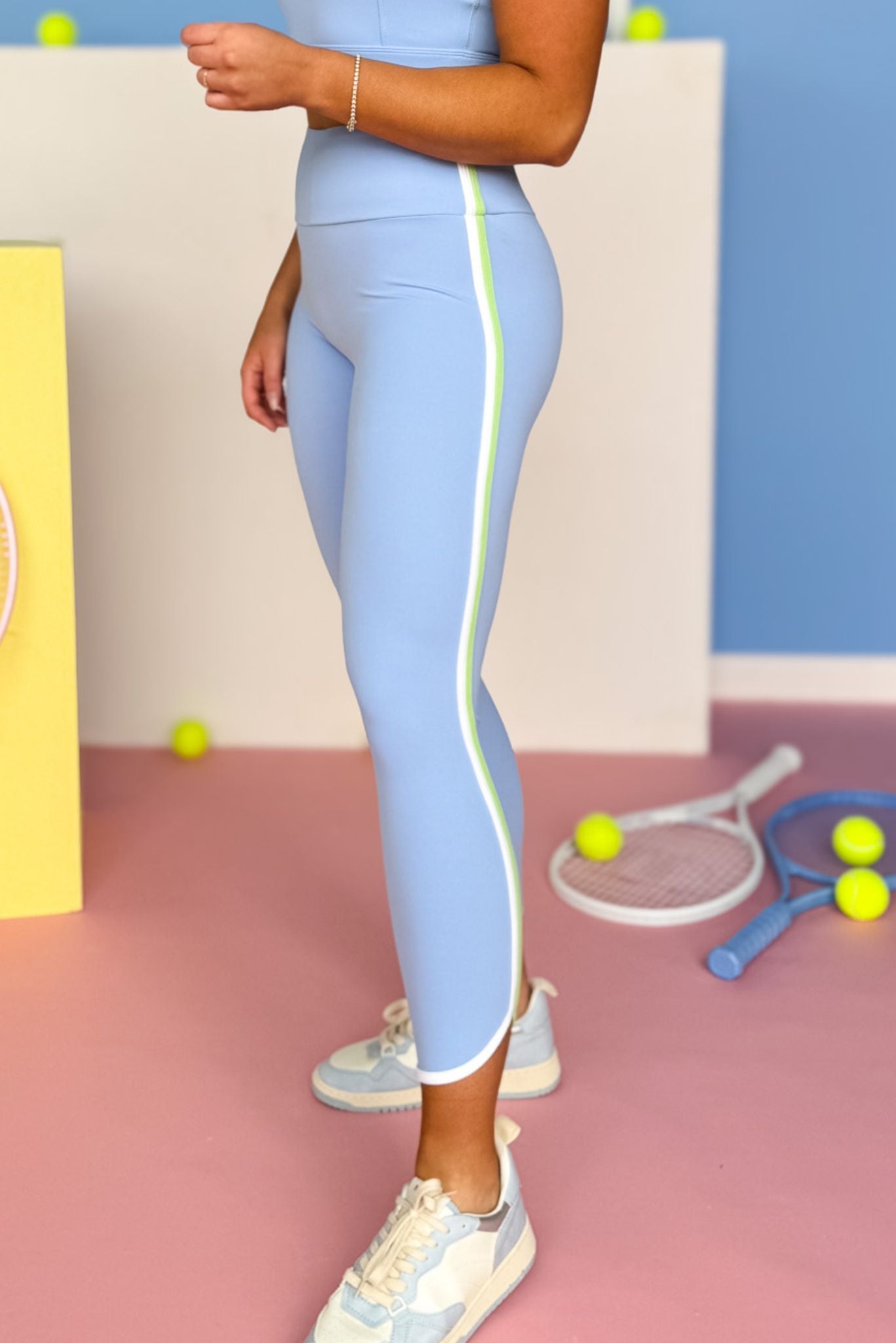 SSYS Light Blue Tulip Hem Green White Trim Leggings